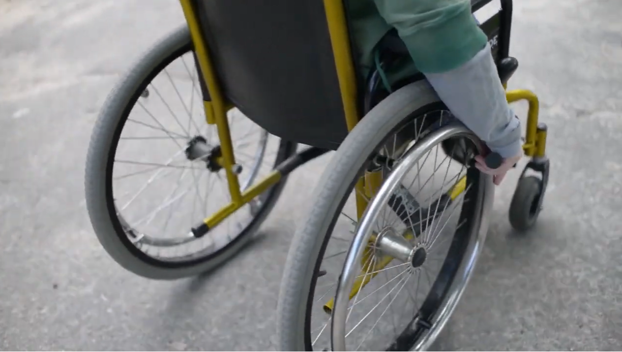 Upclose frame of traditional wheelchair